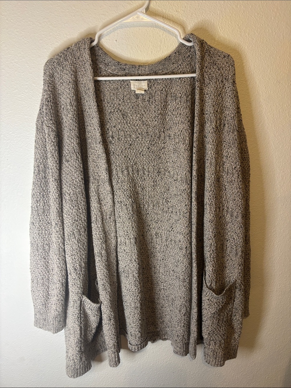Caslon Heather Gray Open-Front Knit Cardigan with Pockets
